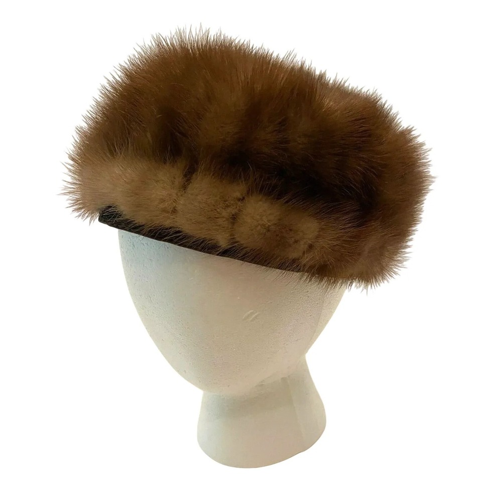 Vintage Womens Round‎ Pillbox Style Hat One Size Brown Mink Braided Satin Band - Picture 6 of 9